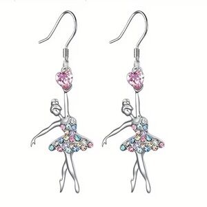 Elegant Silver Ballerina Earrings with Multicolor Accents